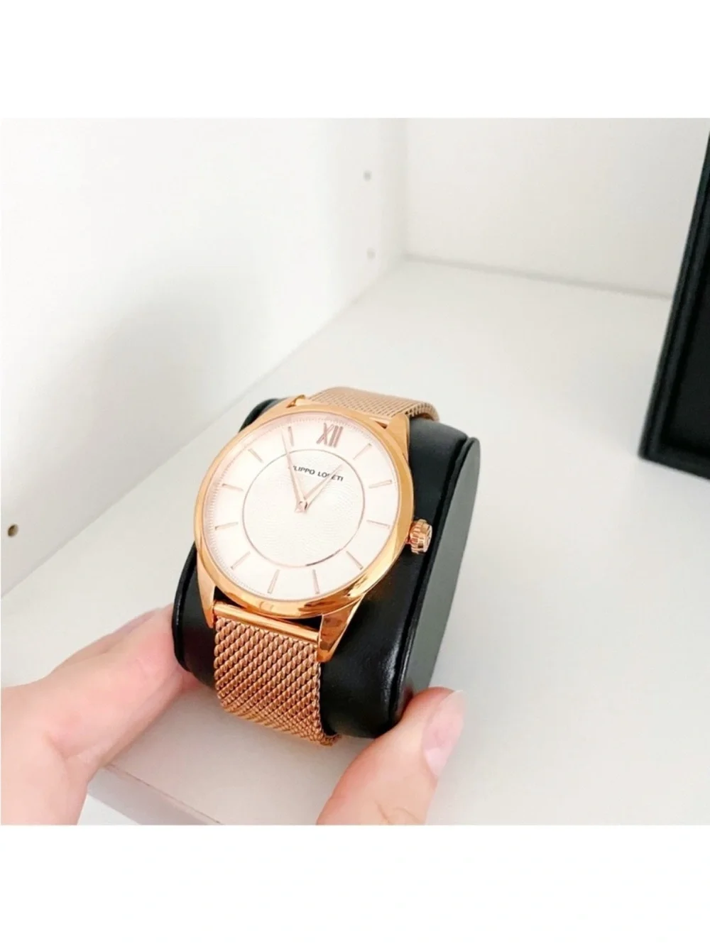 Filippo Loreti Rose Gold Mesh Watch Women’s Minimalist Luxury Dress Watch